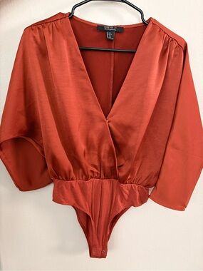 Forever 21 Rust Orange Satin Wrap Bodysuit Size XS - Used